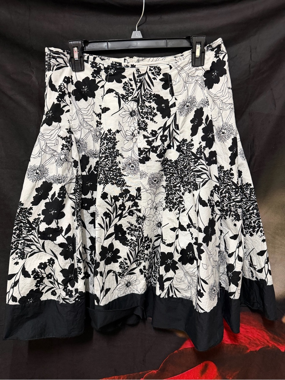 Classic Black & White Floral A-Line Skirt